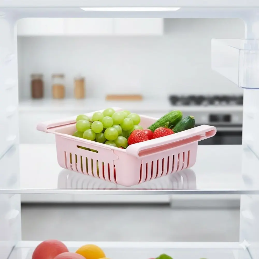 Fridge Drawer Storage Organizers: Adjustable Plastic Produce Keepers, Crisper Veggie Fruit Trays for Odor Separation, Expandable Refrigerator Dividers, Moisture-Proof Fridge Organization Shelf, Multi-Compartment Kitchen Storage Solution.