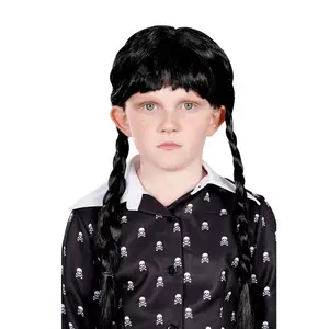 Gothic Girl Black Braided Black Child Costume Wig