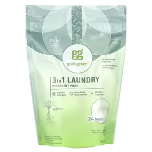 Grab Green 3 in 1 Laundry Detergent Pods, Vetiver, 24 Loads, 13.5 oz (384 g)