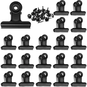 20 Pack Metal Clips with 20 Push-pins for Corkboard,Bulldog Clips for Hanging Pictures,Small Hinge Clips for Photos Crafts,Mini Binder Clips Paper File Clamps for Office(1.25 Inch,Black)