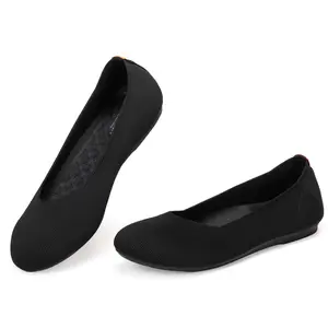 Flatgios Women's Ballet Flats Knitted Round Toe Flat Women's Walking Shoes Comfortable Casual Shoes