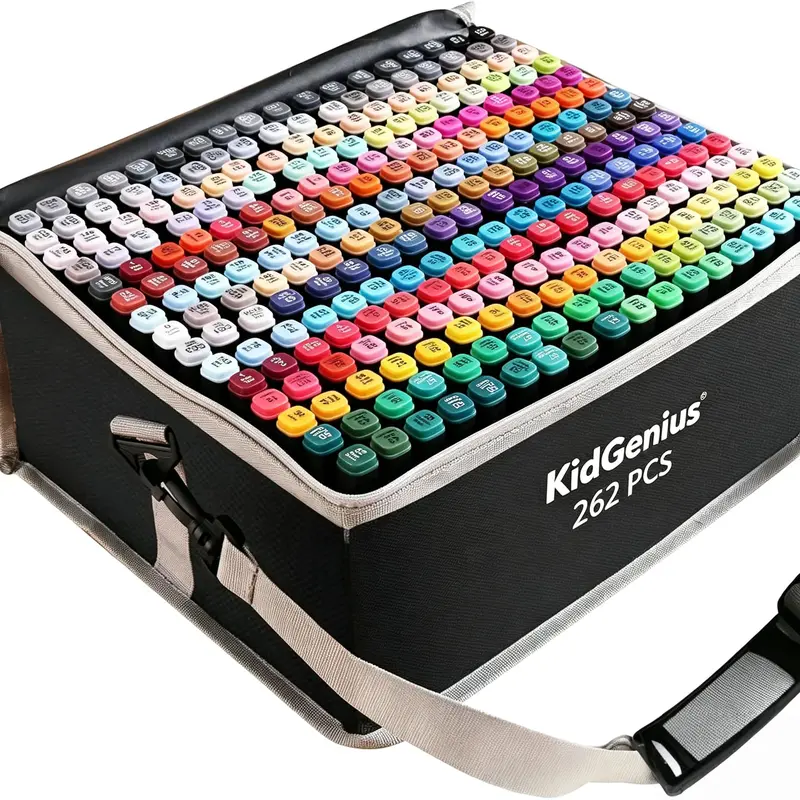 KIDGENIUS Unisex Dual-Tip Alcohol Ink Coloring Markers Set - 262/168/120 Pieces, 120pcs Anime-Ready Hues, Quick-Dry, Non-Bleed Drawing Pens Set for DIY Crafts, Back to School Art Supplies with Storage Bag