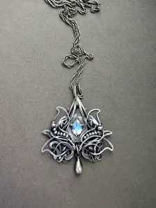 Bohemian Lotus Moonstone Pendant Necklace, Boho Style Necklace, Creative Charm Women's Jewelry Gift, Elegant Ladies' Accessory, Unique Design