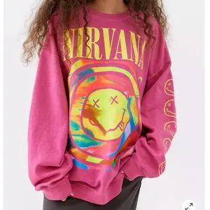 Hot Pink Nirvana Smile Face Sweatshirt, Happy Face Shirt, 90s T-shirt Vintage Aesthetic, Y2K Clothing, Gift For Her, Nirvana Smile Face Crewneck Sweatshirt
