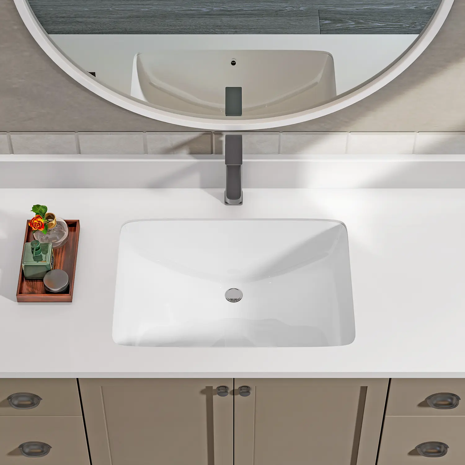Sinber 21 Inches Undermount Rectangular Bathroom Sink with Overflow Ceramic White Finish C1312-OL