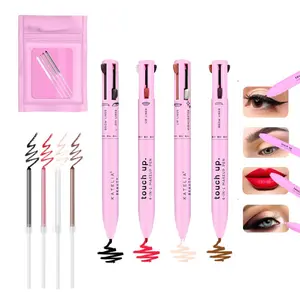 Makeup Pen + Refills Bundle by Katelia Beauty, Refillable Makeup Pen for Easy Travel - Portable Makeup Set with Colored Eyeliner, Brow & Lip Liner & Highlighter