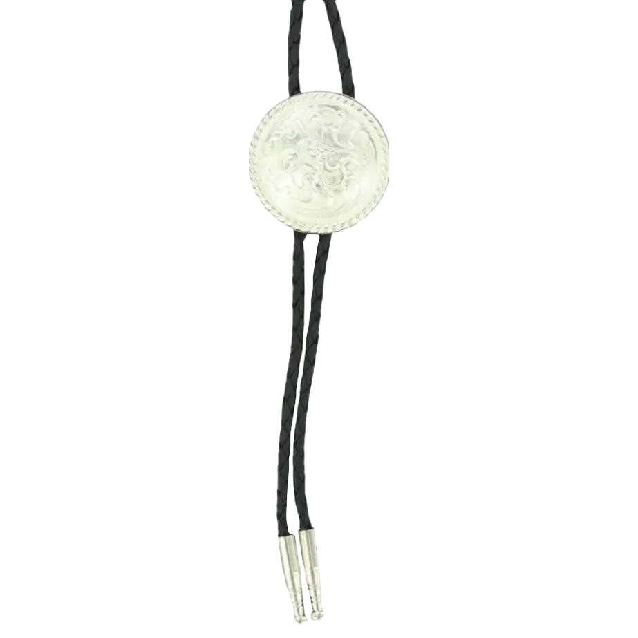 Double S Silver Engraved Floral Round Bolo Tie 22804