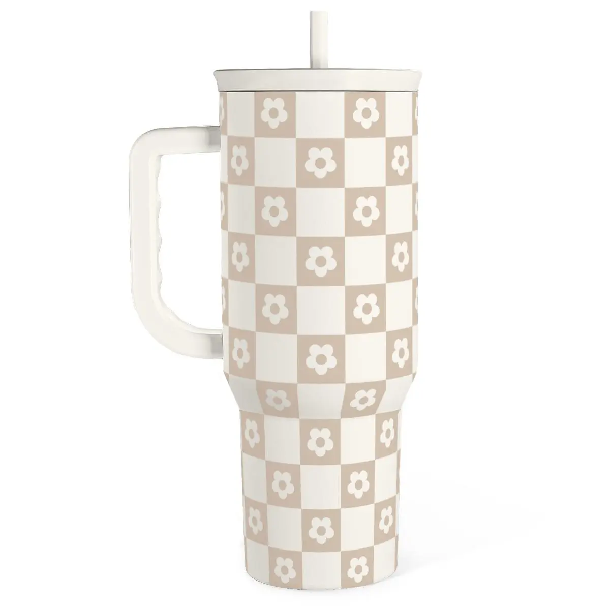 Beige Daisy Checkers