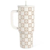 Beige Daisy Checkers