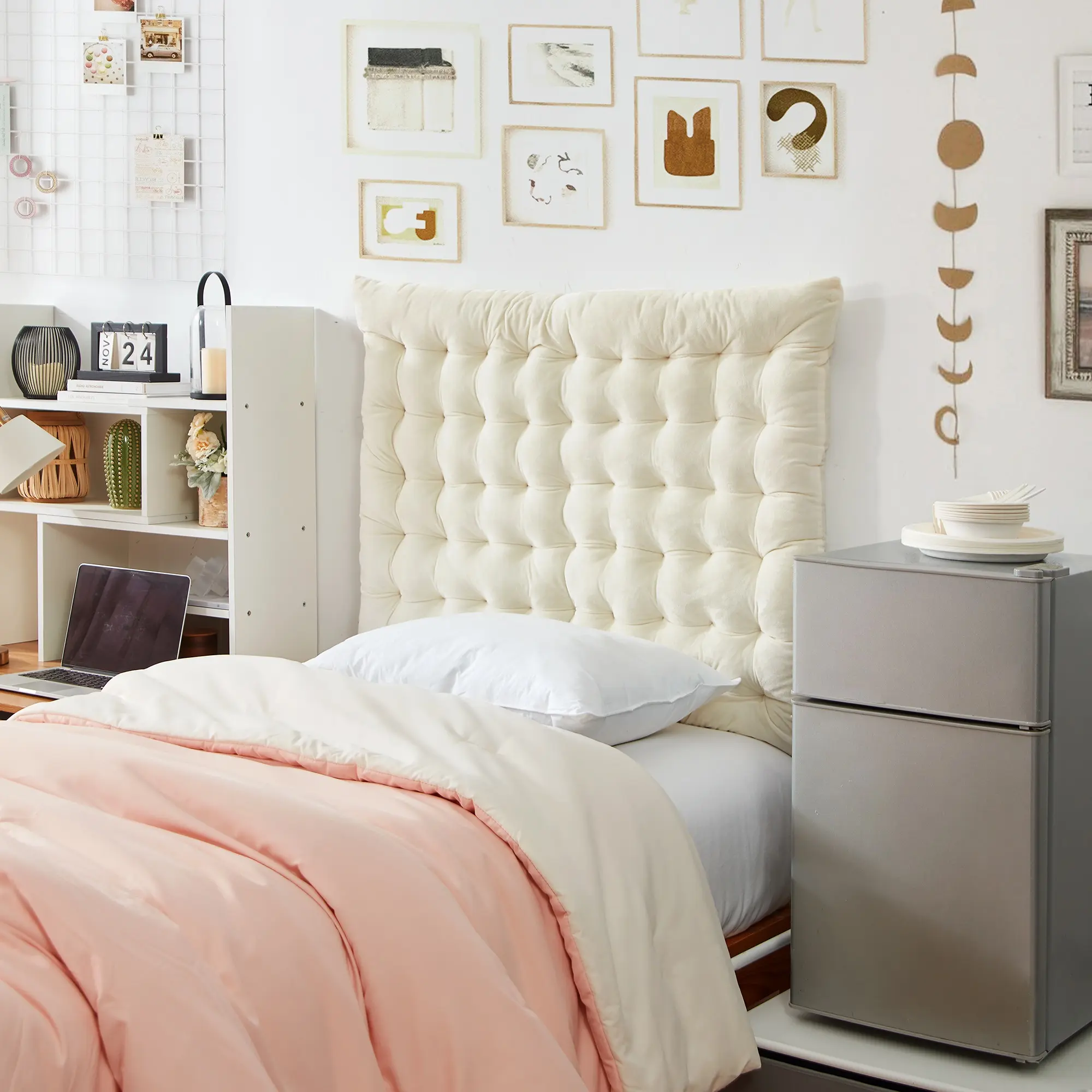 Rainha Cushion Tufted College Headboard - Cream Natural