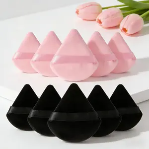 Triangular Setting Powder Puffs 10 Pack, Soft Velour Fluffy Puff for Loose Powder & Foundation, Makeup Beauty Tool（Black & Pink）