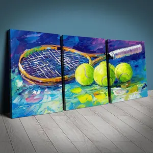 Tennis Themed Canvas Painting with Frame, Tennis Racket & Ball Pattern Wall Art, Wall Decor for Home Living Room Bedroom Office, Ornaments