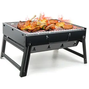 Barbecue Grill, Portable Folding Charcoal Barbecue Desk Tabletop Outdoor Stainless Steel Smoker BBQ for Picnic Garden Terrace Camping Travel