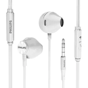 PHILIPS | Wired Bass Clear Sound Earbuds with Mic for Cell Phones White Wired Design Bass Rich Sound and Mic Included