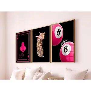 Set Of 3 Pink & Black Girly   Wall Art - Dorm Prints, Pink Eclectic art, Drinking Art