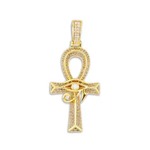 Hip-hop Horus Eye Ankh Cross Pendant Copper Zircon Vintage Versatile Jewelry Necklace