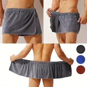 1pc Men'S Soft Wearable Bath Towel, Solid Color Shorts, Ultra-Fine Fiber Bath Towel, Wrap Bath Towel, Fitness Spa Bath Towel, Vacation Beach Bath Towel, Camping Bath Towel, Bathroom Supplies