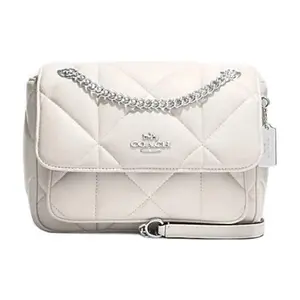 COACH Klare 25 Medium Shoulder Bag in White with Diamond Quilting and Turn-Lock Closure