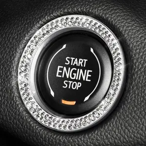 Bling  Push Start Button Cover Ring, Interior  Rhinestone Bling Starter Ring Emblem Sticker, Bling  Accessories for Women, White
