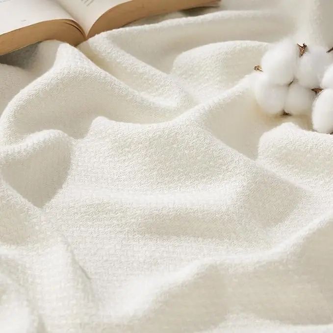【FallPickDeals 】Bedsure 100% Cotton Blanket Queen Size for Bed - Breathable and Lightweight, Soft Cozy Textured Herringbone Woven Blanket for Summer Spring,sohochic