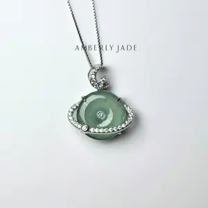 Celestial Jade Moon Pendant Necklace - Natural Jade, Zircon Accents, 45cm Length, 3-Year Warranty, Spiritual Protection, Elegant Design
