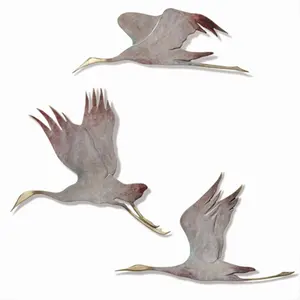 212 MAIN Set of 3 Hanging Flying Crane Wall Plaques, Artistic Wall Art Decor with Brass Frame for Indoor/Outdoor Home Decoration, Flying Cranes