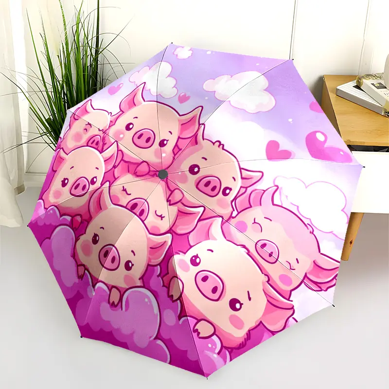 1 PC Automatic Folding Umbrella - Kawaii Pig Clouds Love Pattern, Portable & Foldable Design with 8 Ribs, Merry Christmas Pattern,Casual Outdoor Accessory Halloween and Christmas Birthday Gifts. D00163