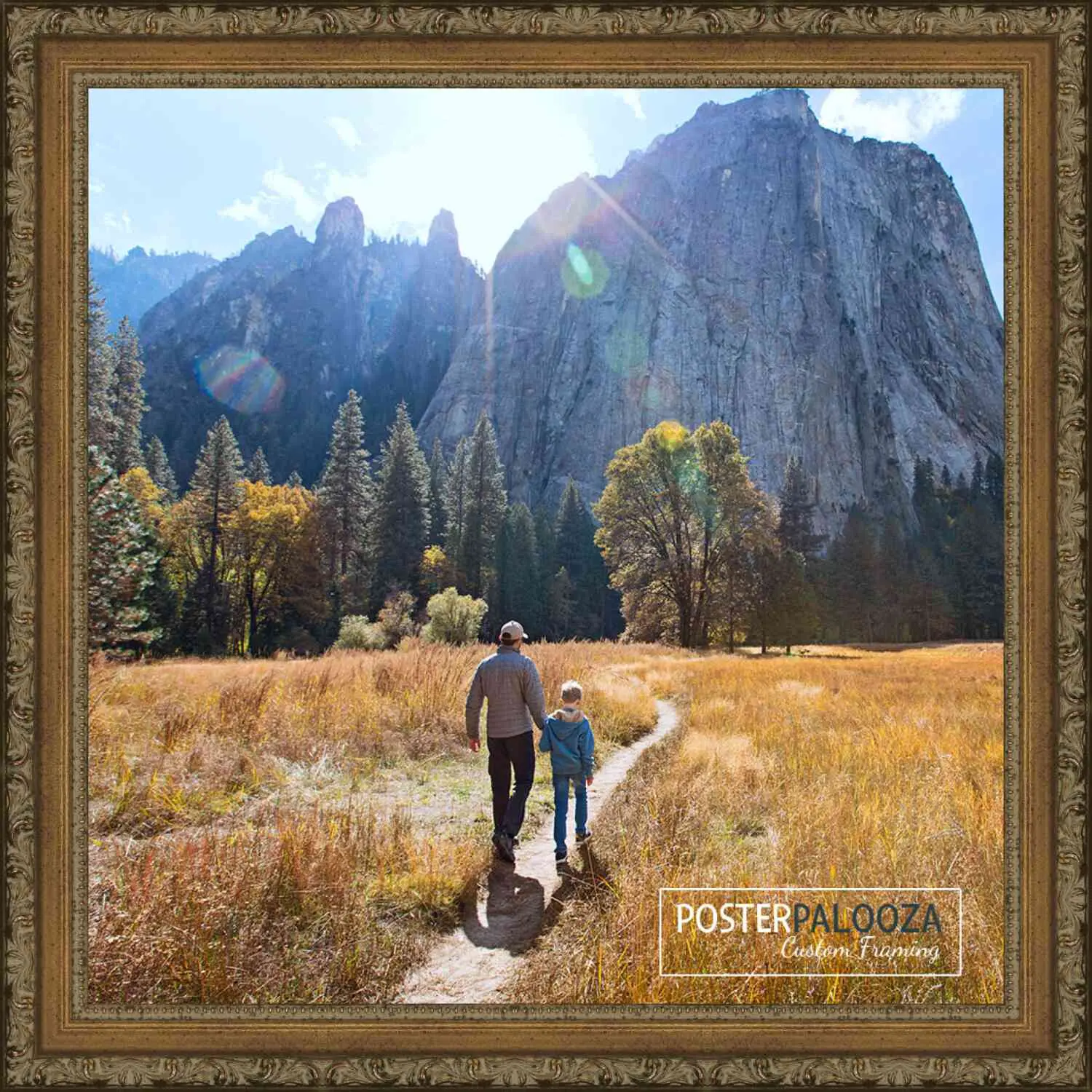 15x15 Sculpted Gold Picture Frame - UV Acrylic, Foam Board Backing, Hanging Hardware