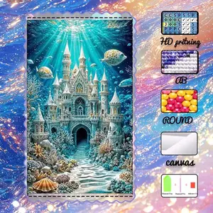 DIY 5D flocked diamond painting kit, AB drills, fairy dust drills, crystal drills, castle, ocean, fish, diamond embroidery, special craftsmanship art kit, wall decor, gift for family, loved ones, friends, Handmade Gifts