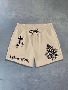Men's Cross Print Casual Fashionable Shorts, breathable printed shorts, Casual Comfy Breathable Bottoms for Daily Wear, Mens Bottoms for Summer, Clothing