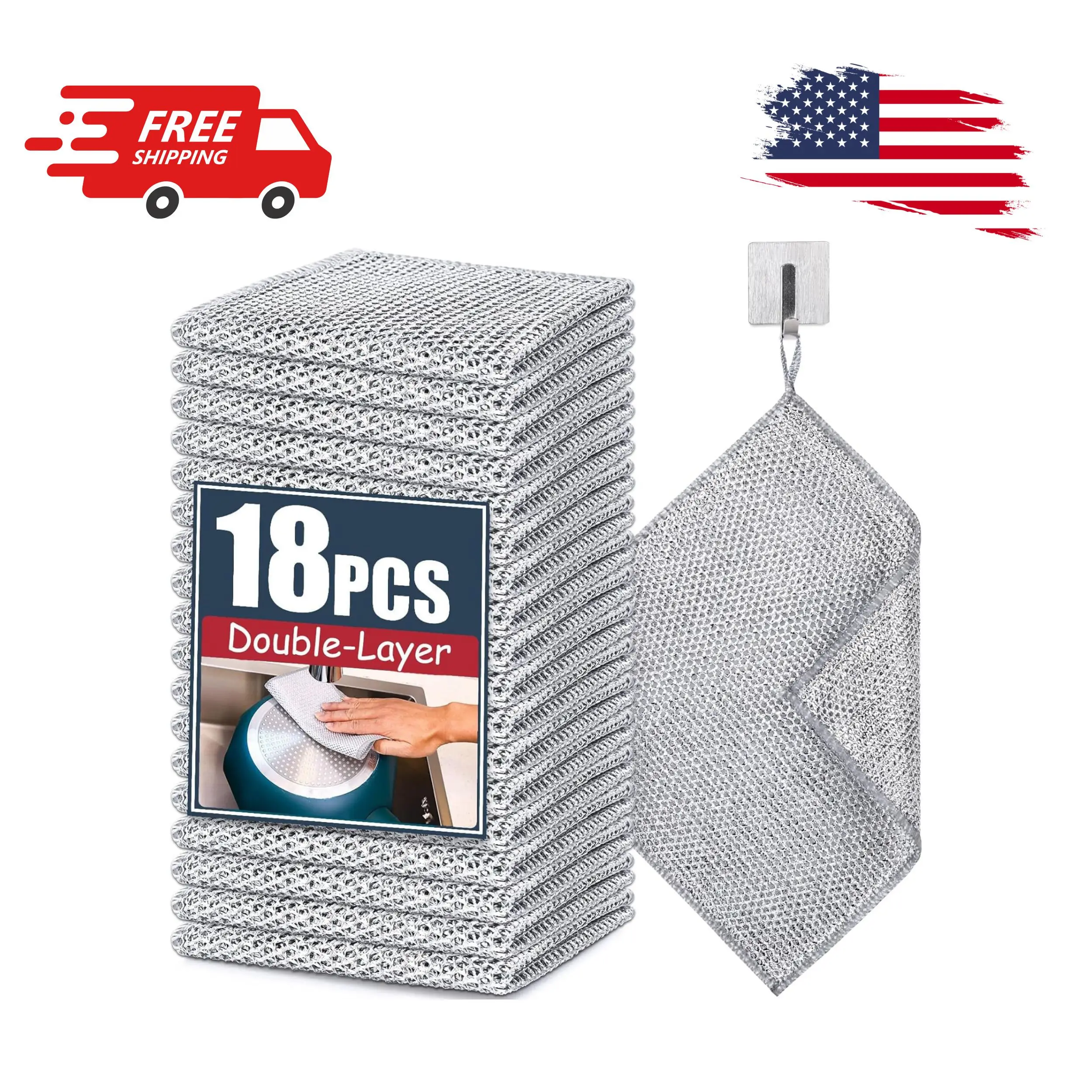 18 Pcs New Upgrade  Non-Scratch Steel Wire Dishwashing Rag, Double-Layer Multipurpose