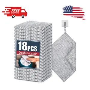 18 Pcs New Upgrade  Non-Scratch Steel Wire Dishwashing Rag, Double-Layer Multipurpose