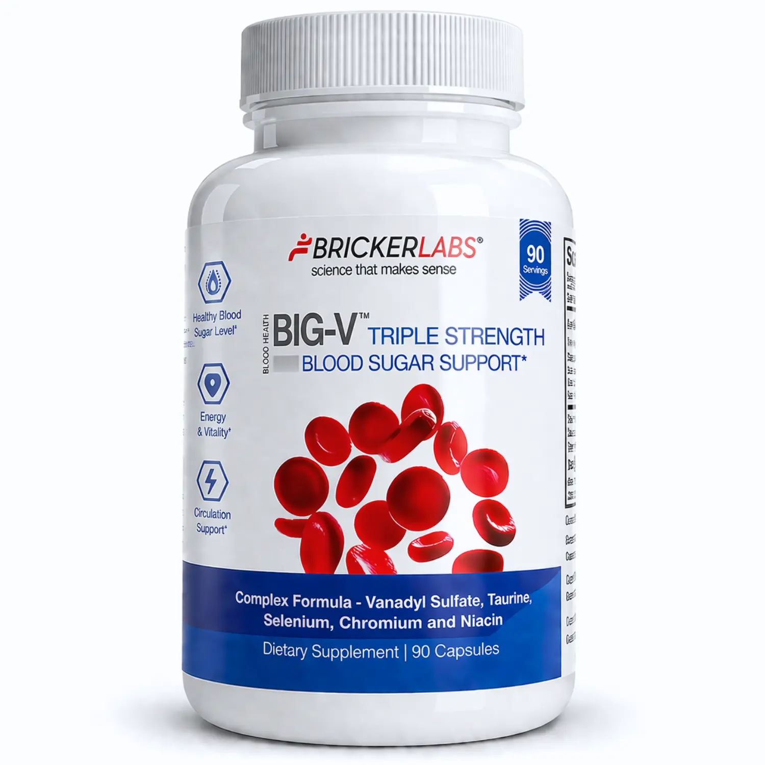 Big-V Triple Strength Vanadyl Sulfate 30 mg | Blood Sugar Support Supplement | Chromium, Taurine 600 mg, Selenium & Niacin | Healthy Glucose & Carbohydrate Metabolism | 90 Capsules