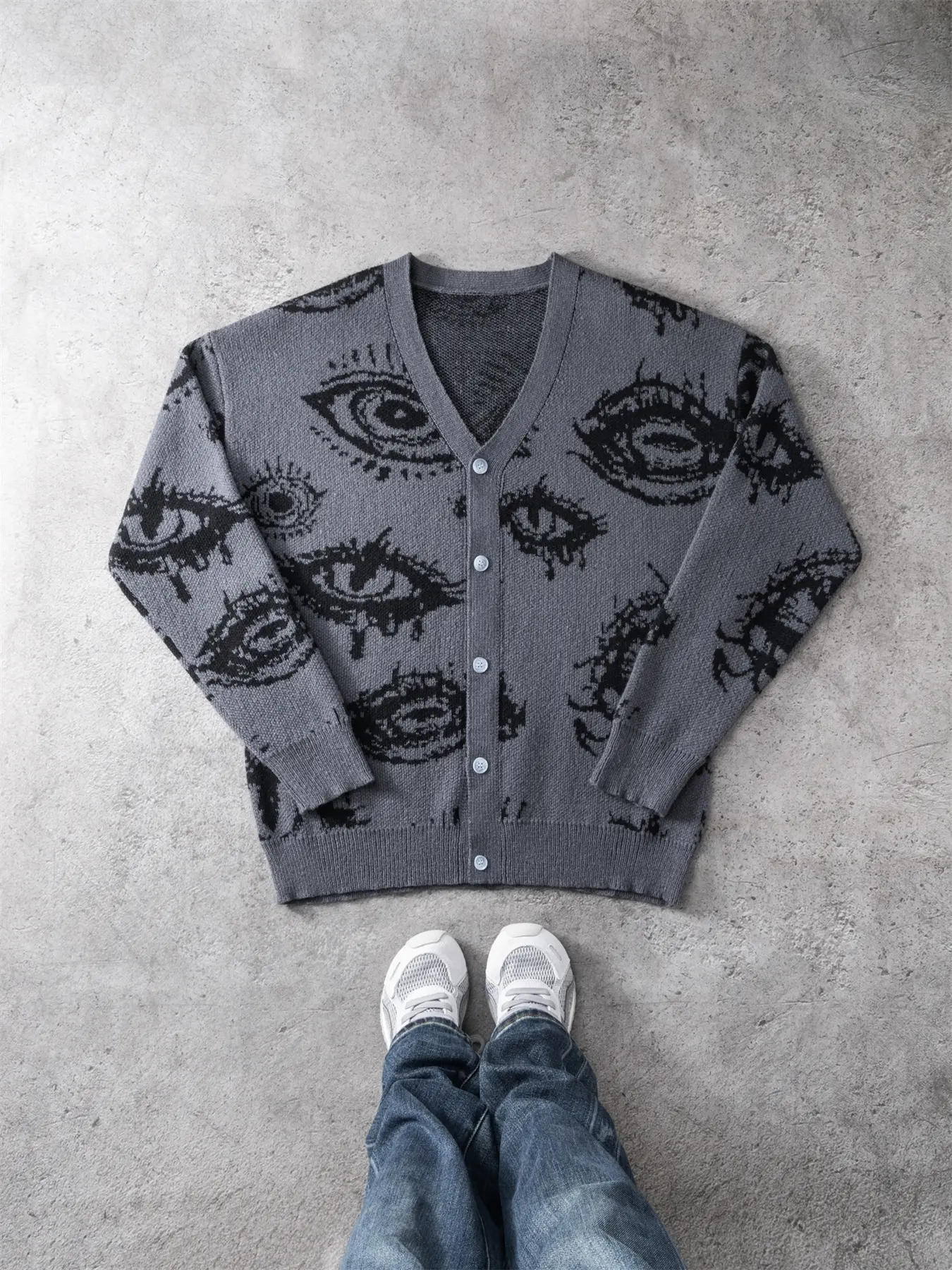Halloween Devil Eye Pumpkin Knit Sweater, Unisex Casual Fitted Pullover, Fall & Winter Moderate Fabric, Party