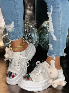 Women's Fashion Casual Slippers, Artificial Pearl Rhinestone Decor, Rabbit Decoration, One-Step Design, Perfect for Daily Wear