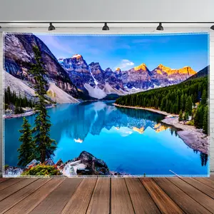 Lake Mountain Tapestry Nature Landscape Backdrop Scenic Theme Wall Hanging Photography Background Aesthetic Decor for Living Room Bedroom Indoor Outdoor Home Decoration