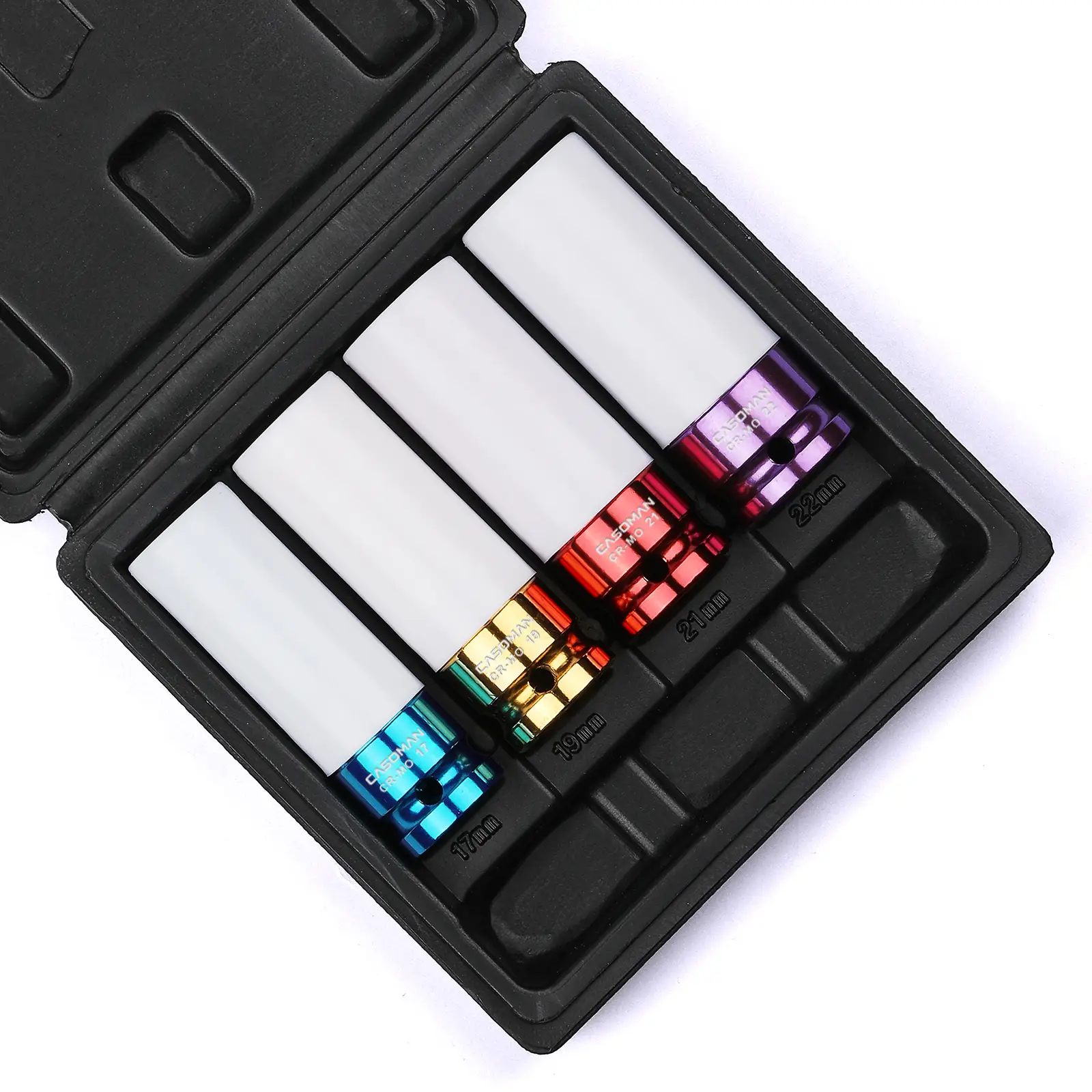 1/2- Inch Drive Wheel Protector Impact Socket, 1/2" Thin Wall Deep Impact Socket Set Plastic Sleeve Lug Nut, 4 Pieces Set, 6 Point,Metric, CR-MO, 17mm