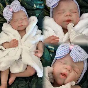 17.7 Inch Cuddly Can Open Mouth Pascale Full Body Solid Silicone Girl Doll With Painted Bald 3D Painted Skin Handmade Waterproof Flexible Newborn Doll For Kid's Gift And Present