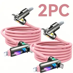 4-in-1 Multi-Function 240W Fast Charging Cable with Vibrant Ambient Lighting Supports USB-A Type-C and Lightning Connectors Compatible with iPhone 17 and Samsung Chargers outdoorfun