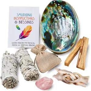 Perfect Unity Smudging Kit - 2 White Sage Smudge Sticks + 2 Palo Santo Sticks + Abalone Shell Bowl + Rose Quartz Crystal| Healing Incense for Cleansing, Blessing, Protection, Meditation