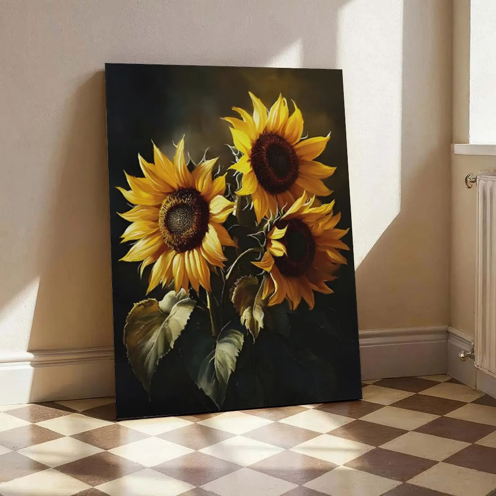 Large Square Sunflower Framed Canvas Oil Painting - Artistic Frame-Style Home Decor Posters & Prints, Floating Wall Ornament for Living Room, Bedroom to Enhance Room Aesthetic