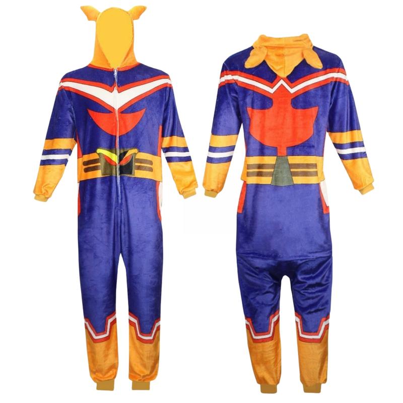 MHA Cosplay Costume, All Might Cosplay Costume Onesie, Anime Izuku Midoriya Teacher Flannel Pajamas for Halloween