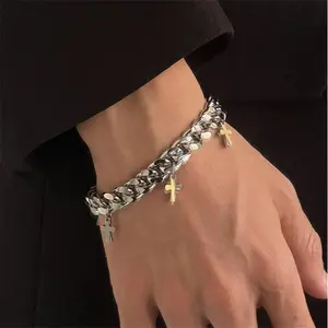 Titanium Steel Cross Cuban Bracelet I Vintage Hip Hop Bracelet Couples Bracelet