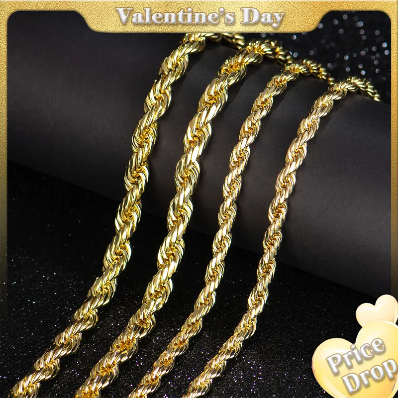 Holylegend 14K Real Gold-Plated Rope Chain Necklace for Women and Men,Upgraded Shine, Faceted Cut, Tarnish-Free, Goldstone necklace 6mm/8mm, 22"/24" Jewelry