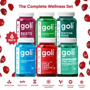 Goli Complete Wellness Bundle (6-Pack) - World's First 3-in-1 Pre, Post, Probiotic, Apple Cider Vinegar & Vitamin B12, Ashwagandha KSM-66 & Vitamin D, Matcha Mind, Beets Cardio, Super Greens Gummies, Vegan, Plant-Based, Non-GMO, Gluten-Free & Gelatin-Free