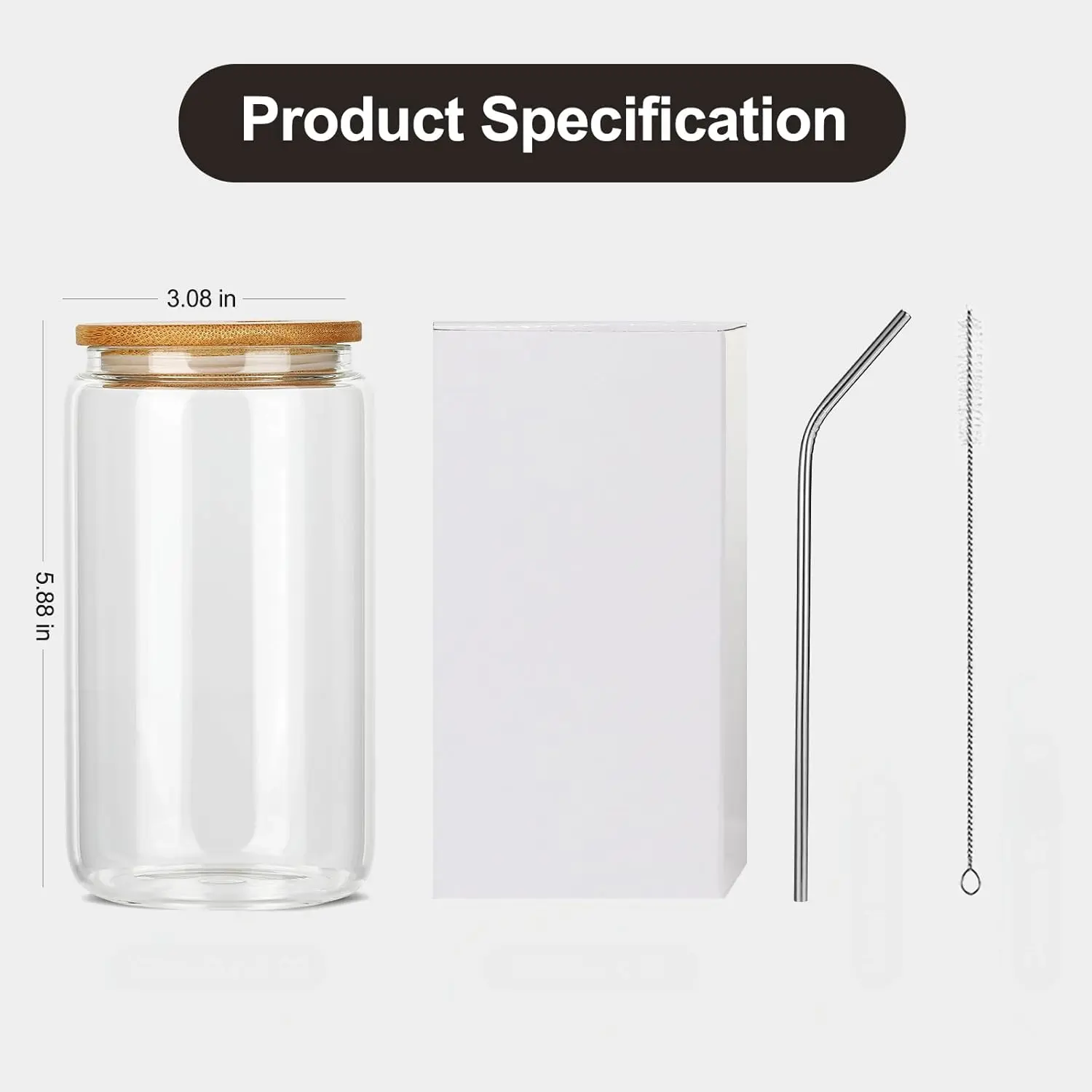 # 3. Gemini. Glass Cups With Bamboo Lids and Straws,16Oz Ice Coffee Cup,Drinking Glasses Cups Set,Water Bottles Glasses for Juicing,Beer,Coffee,Soda,Tea-Glass Tumbler Reusable for Gifts