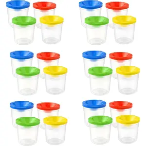 24 Pcs No Spill Reusable Spill Proof Paint Cups with Lids for Kids, 4 Colors for Classroom Art Supplies and Crafts
