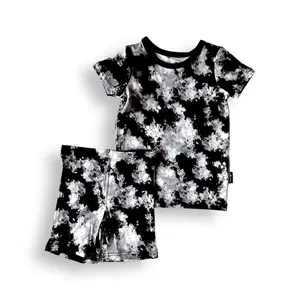 TWO PIECE SHORTIE SET- Black Tie Dye, Toddler and Kids Soft Bamboo Halloween Pajamas