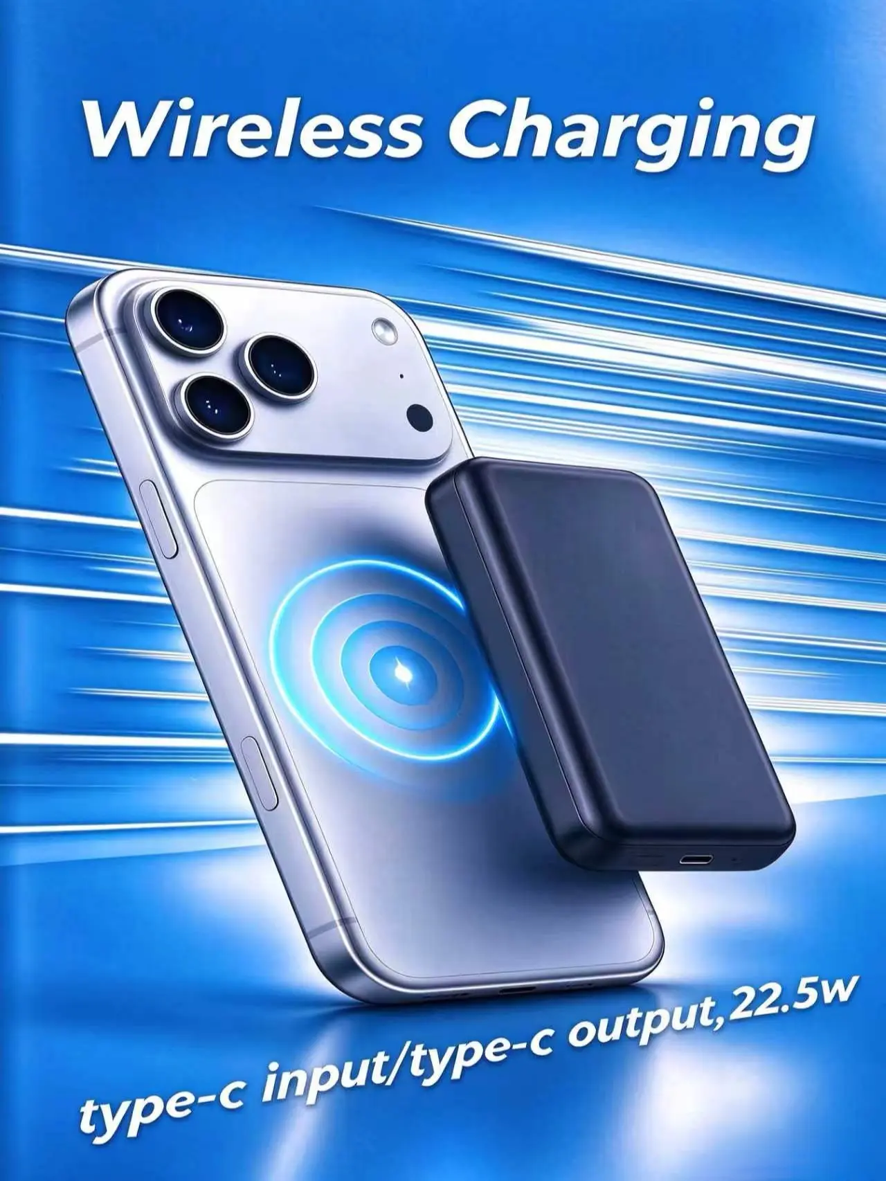 XBJ 168 5000mAh magnetic power bank, input Type-C or Type‑C output, fast charge. Suitable for mobile phones with their own magnetic ring .