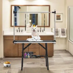 YITAMOTOR 42" Height Adjustable Dog/Pet Grooming Table, Foldable Grooming Table for Dogs at Home, Portable Dog Bathing Station with Arm, Non-Slip Desktop, Storage Tray& Noose, Black dog  brush  vacuum